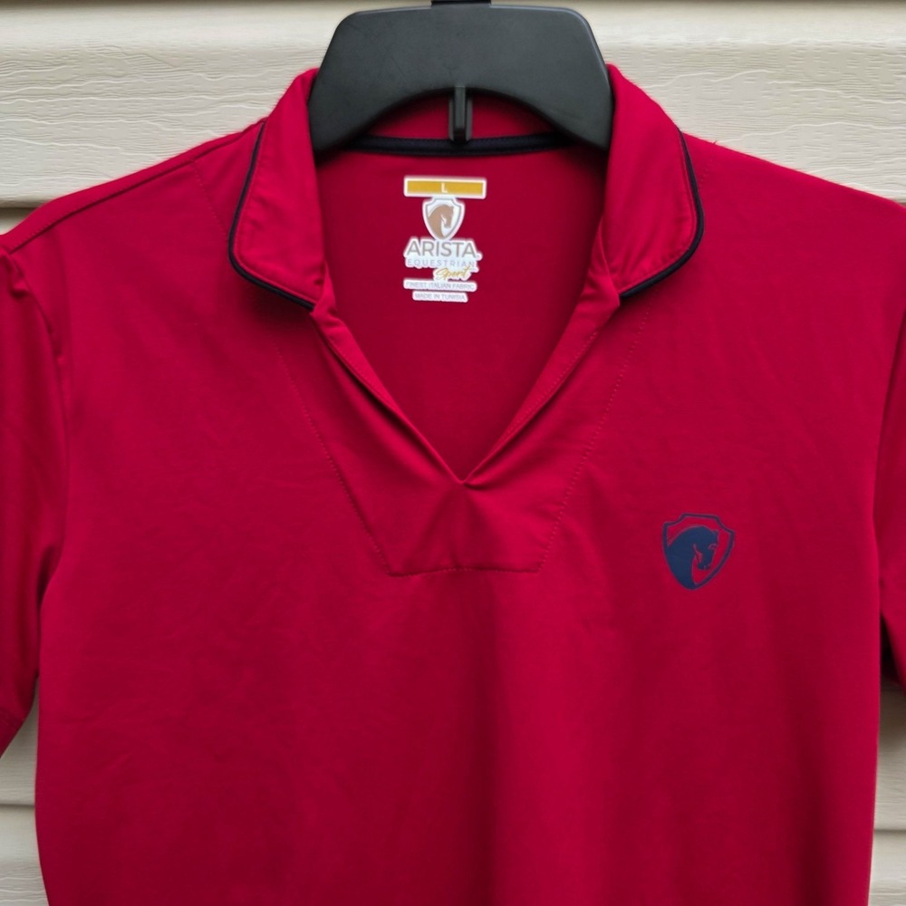 ARISTA Equestrian Training Top Womens L Maroon Red Short Sleeve V-Neck Stretch